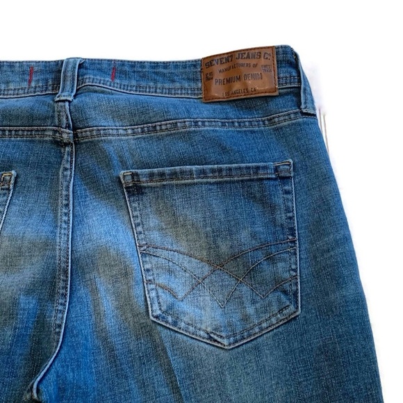 Seven7 Men's 32x32 Straight Fit Jeans Medium Wash Distressed Stretch Pleat - Picture 8 of 8